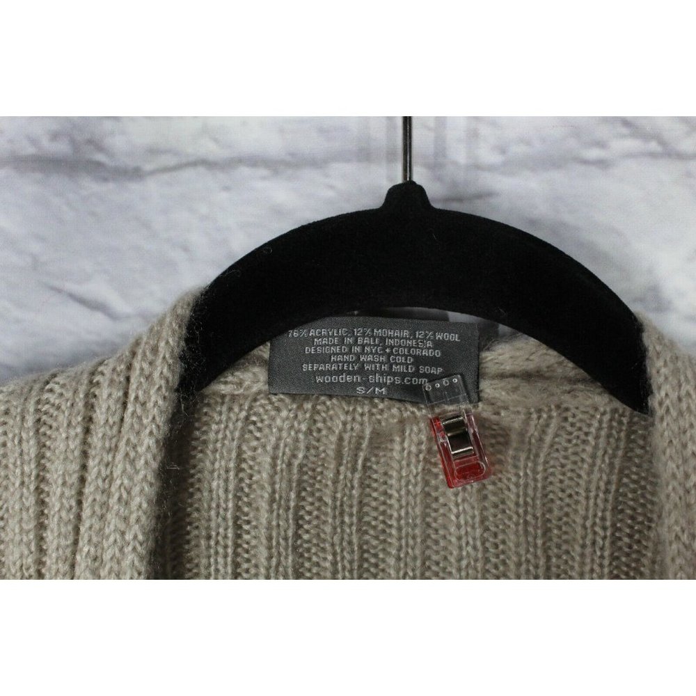 Wooden Ships Beige Ribbed Knit Open Front Cardigan Sweater Size S/M - Picture 4 of 8